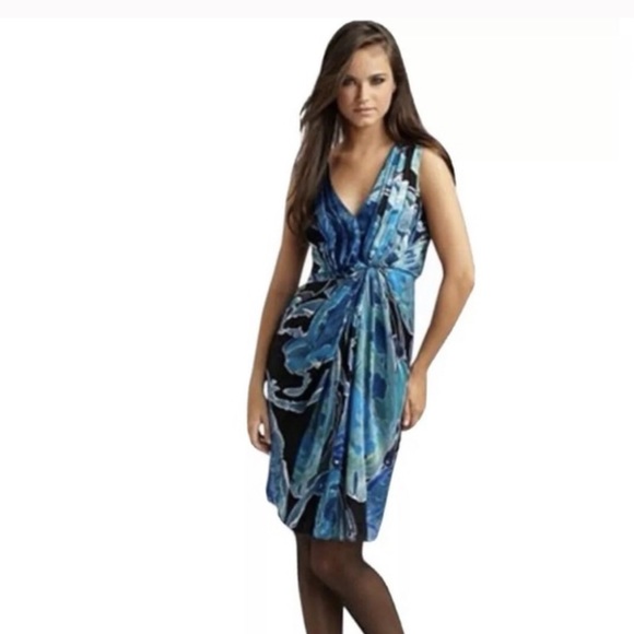 DVF Blue Silk Floral Weslie Drape Dress - Picture 2 of 11